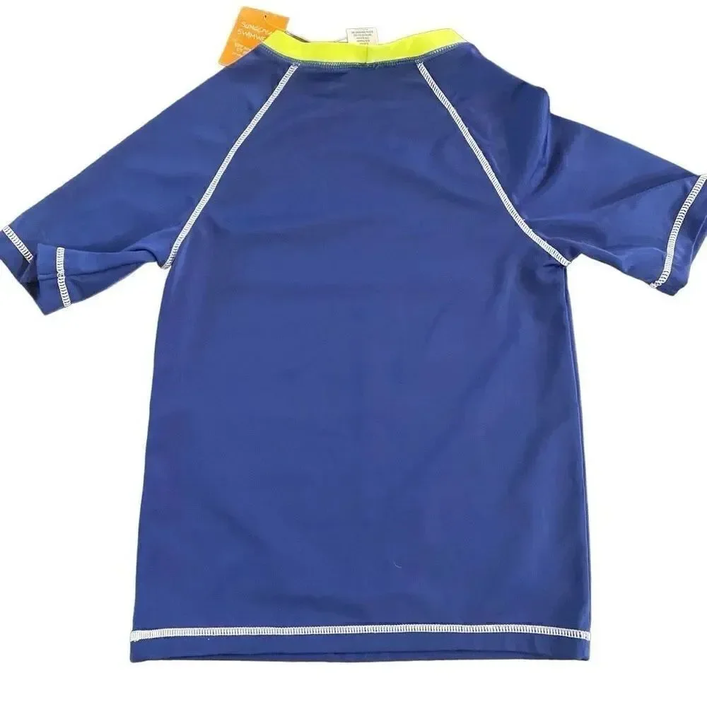 Gymboree NEW Medium 7/8 Rash Gaurd swim top boys 50 spf short sleeve surf blue